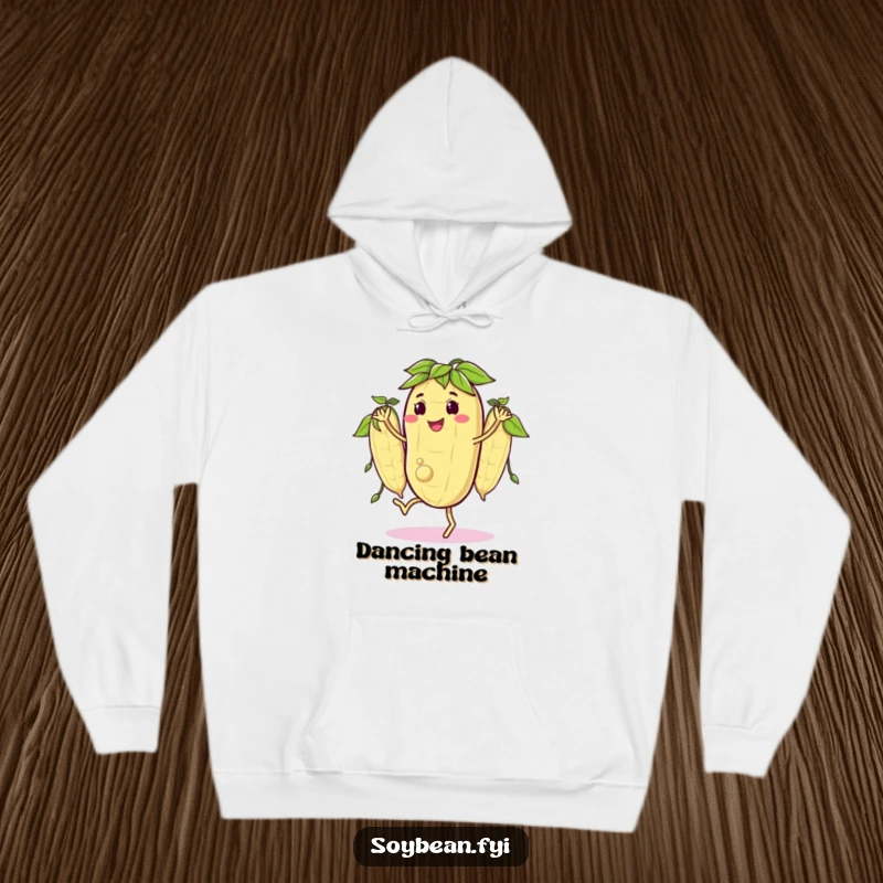 Funny hoodie featuring a happy soybean character doing a little jig with its pods in sync, offering warmth and a dose of cheerful rhythm.