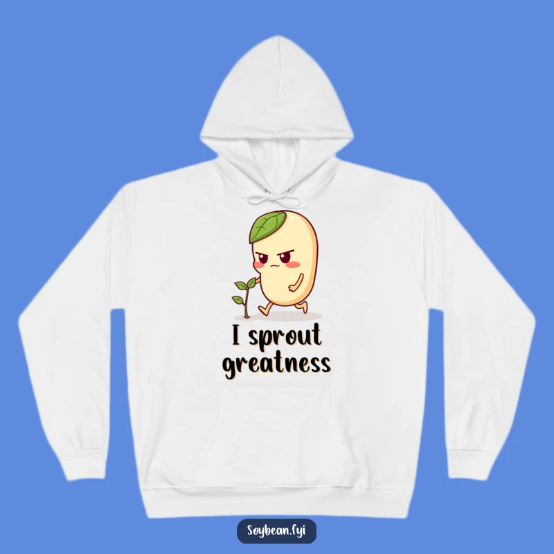 Funny Determined Soybean Hoodie: Cozy Farmer Pushing Sprout, Ideal Funny Gift