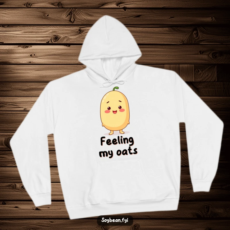 Funny proud soybean standing tall with a rosy blush on a cozy hoodie.
