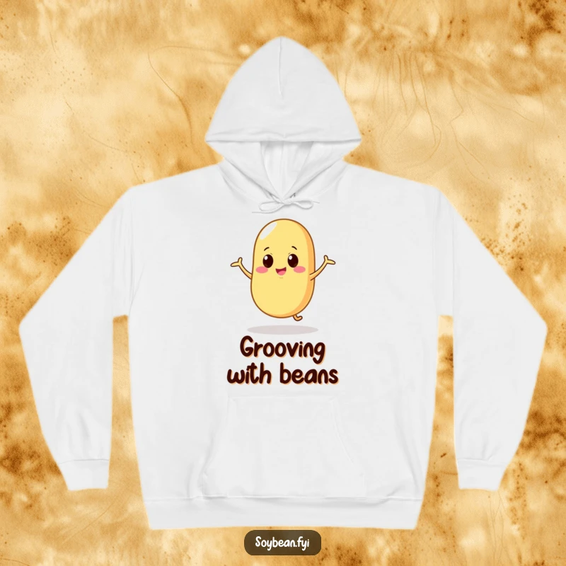 Funny Hoodie: A soybean character in a silly, wobbly dance pose, conveying joyful movement and lighthearted fun in a cozy design.