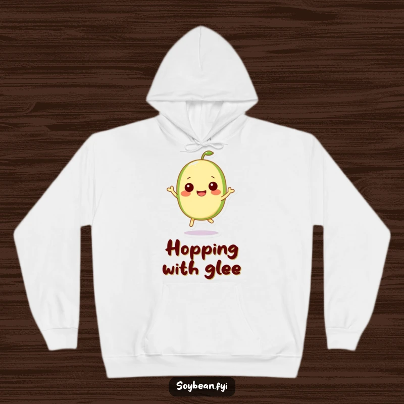 Funny Kawaii soybean character doing a happy little hop, embodying pure, infectious joy.