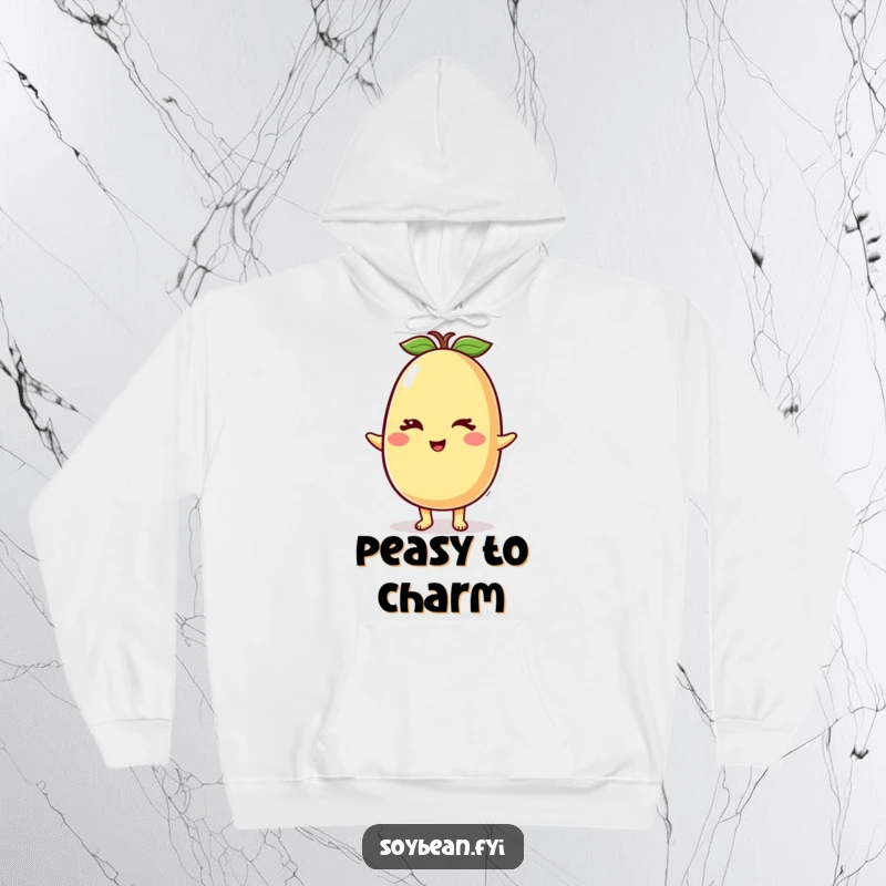 Funny Soybean Hoodie depicting a joyful soybean character delivering a charming wink, designed for comfort and humorous style.