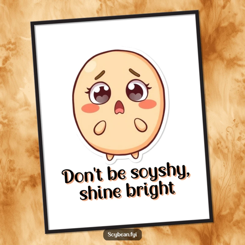 Funny Free Printable Wall Art: Surprised soybean character has wide eyes and recoils slightly. A humorous, downloadable art piece.