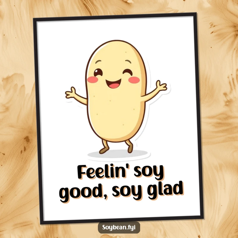 Funny Free Printable Kawaii soybean character caught mid-dance, bringing joy and humor to wall art.