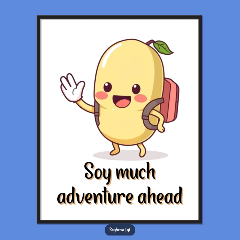 Free Printable Wall Art: Excited Waving Kawaii Soybean - Fun Downloadable Decor