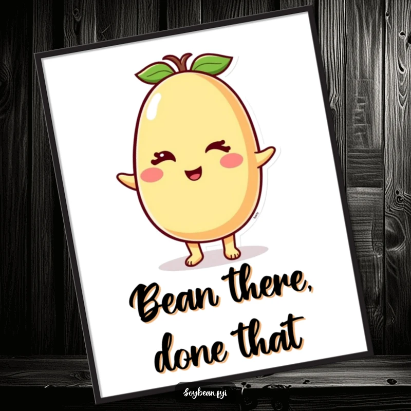 Funny Free Printable Wall Art of a happy soybean character giving a charming wink, adding a playful touch to decor.