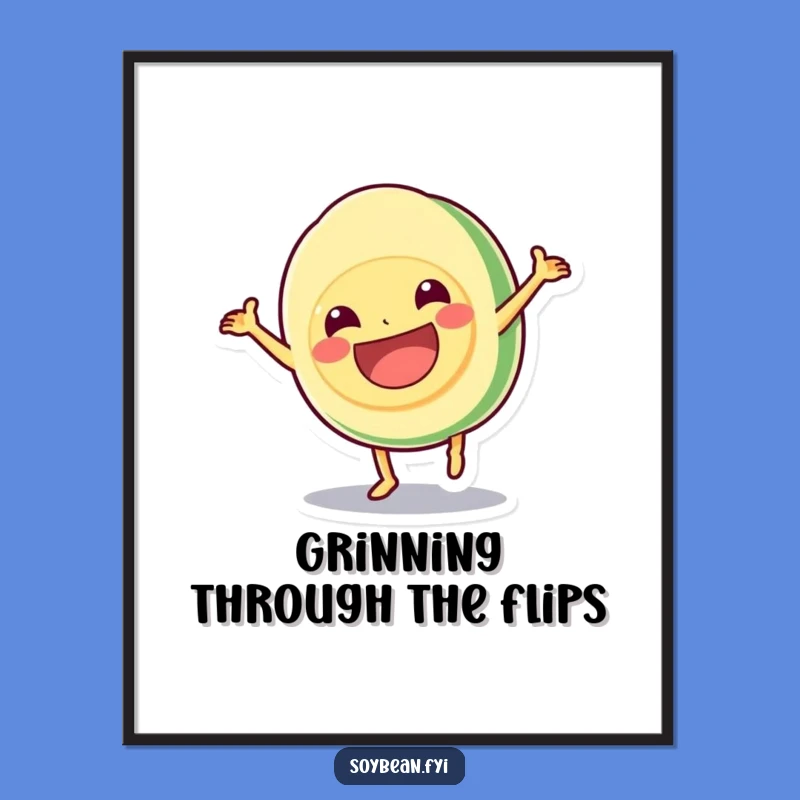 Free Printable Wall Art: Grinning Cartwheel Kawaii Soybean - Fun Decor