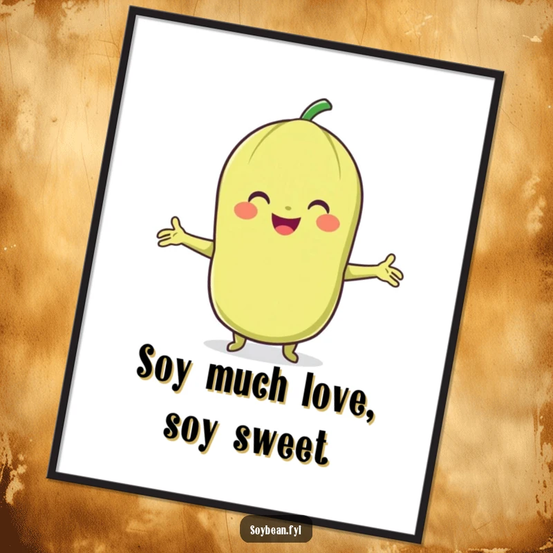 Funny Free Printable Wall Art: A smiling soybean character with arms outstretched, offering a friendly and heartwarming hug.