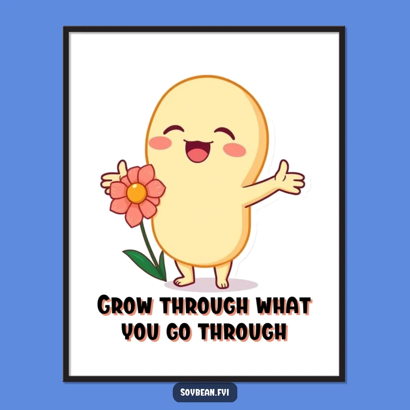 Funny Free Printable Wall Art: Happy Soybean Embracing Flower, Downloadable Decor