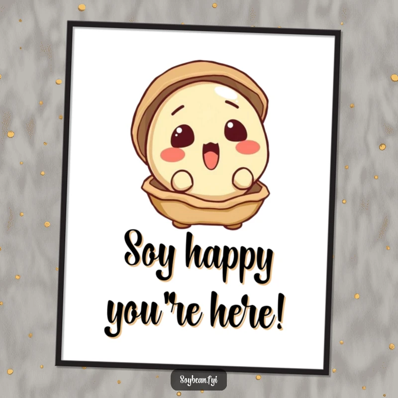 Funny Free Printable Wall Art: A surprised soybean with its shell ajar peeks out curiously, inviting closer inspection.