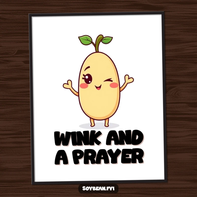 Funny Free Printable Wall Art: A playful soybean character with a mischievous wink and a wave.