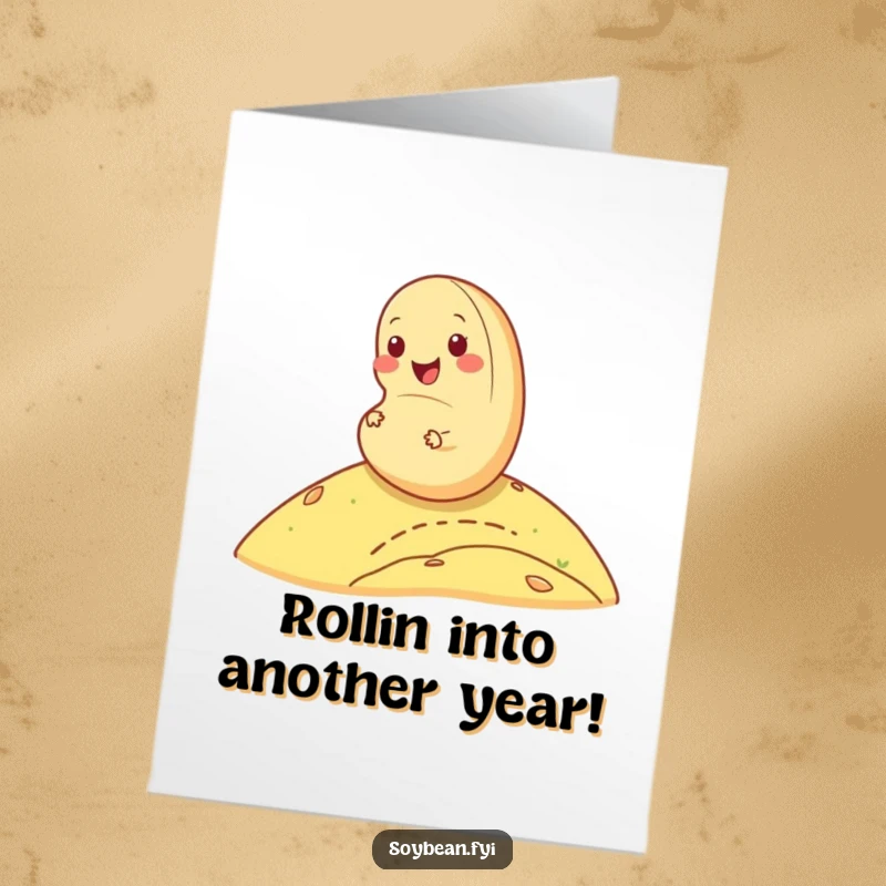 Funny Free Printable Birthday Card: A cheerful soybean blissfully rolling down a green hill, spreading joy.