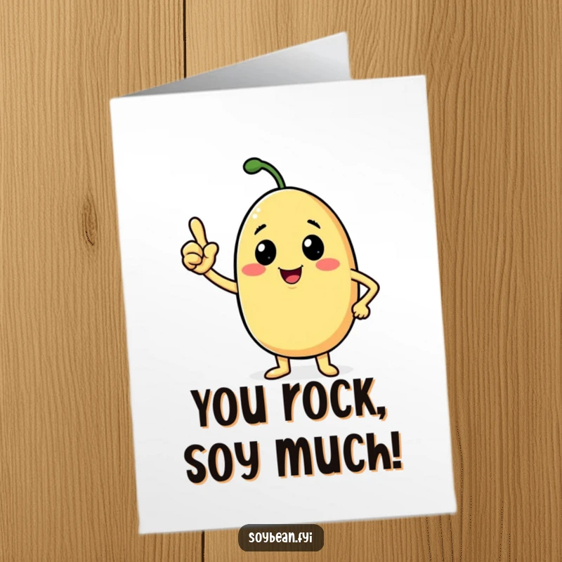 Funny Free Printable Congratulations Card: Confident anthropomorphic soybean giving a nod, celebrating success with positive energy.