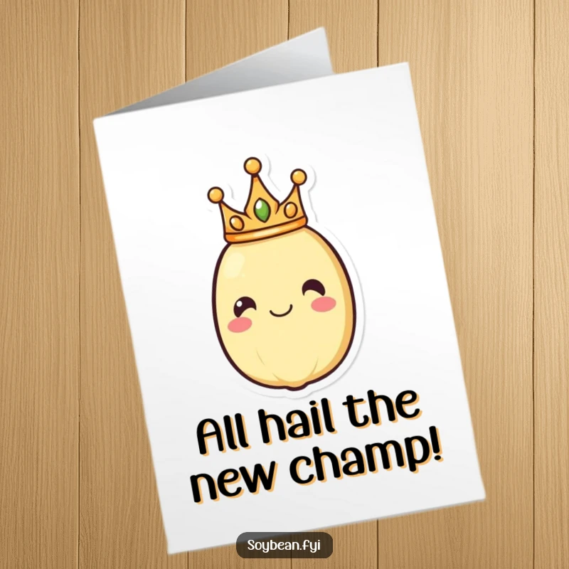 Funny Free Printable Congrats Card: A smiling soybean sporting a tiny crown, celebrating a royal achievement.