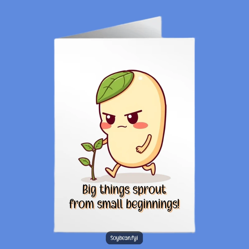 Free Printable Congrats Card: Energetic Soybean Celebrating with Sprout Funny Downloadable Gift
