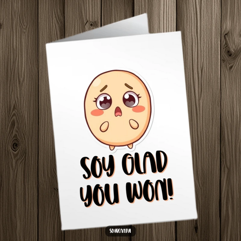 Funny Free Printable Congratulations Card: Surprised soybean character with wide eyes recoils slightly. A shocked, downloadable design.