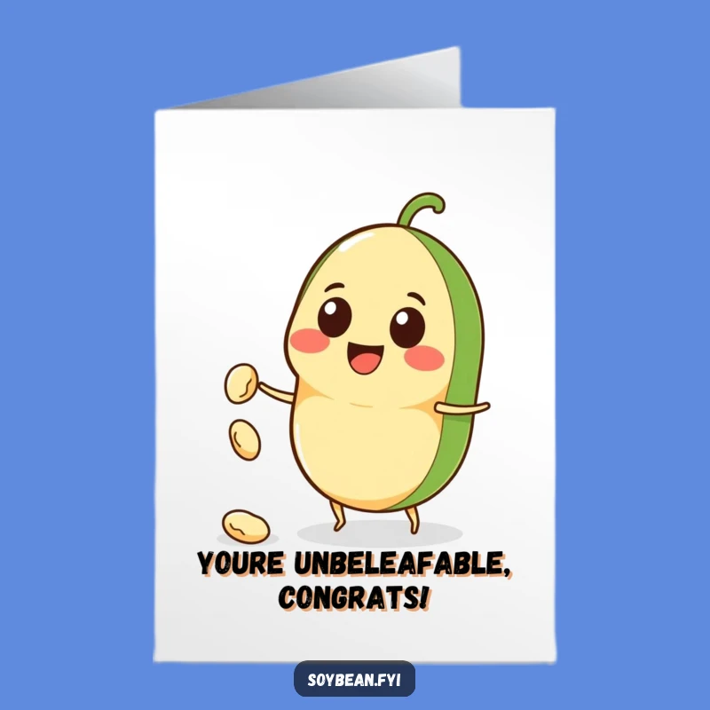 Free Printable Kawaii Soybean Congrats Card: Excited Bean Toss for Success