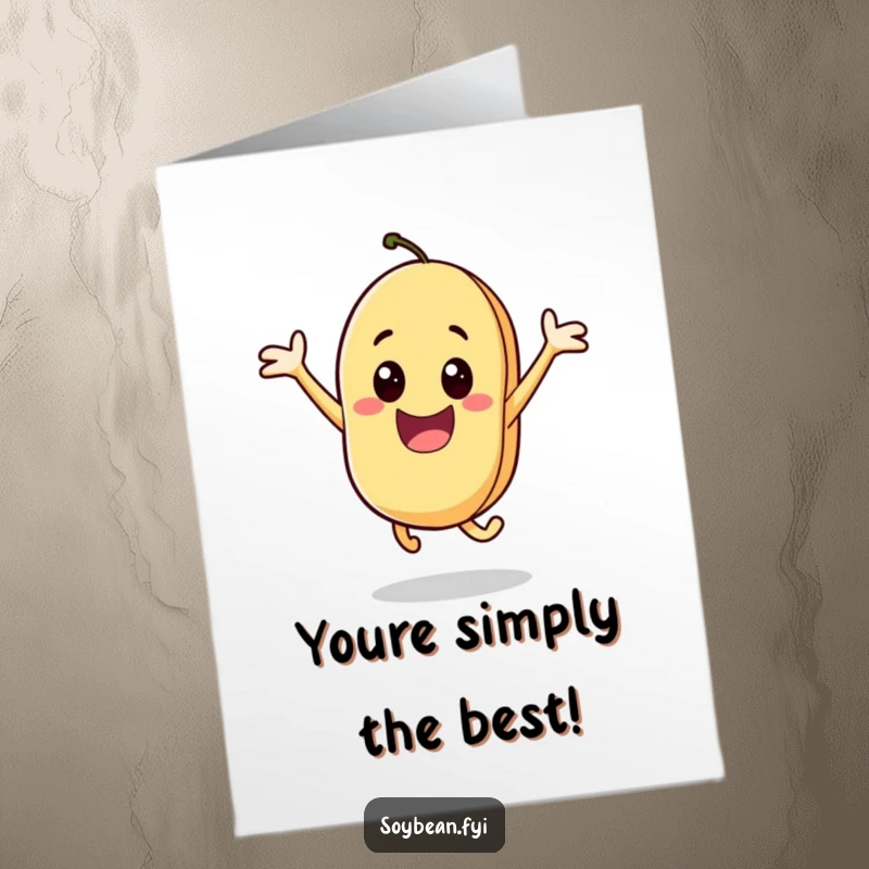 Funny Free Printable Congrats Card: A cheerful soybean character in mid-air, jumping with pure excitement.