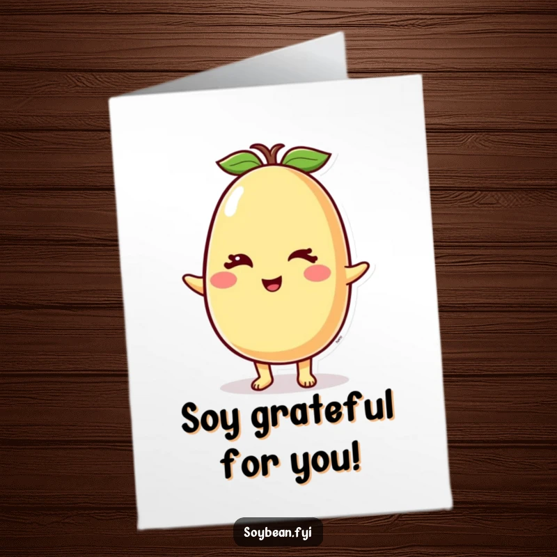 Funny Free Printable Thank You Card featuring a happy soybean character sharing a friendly wink to express gratitude.