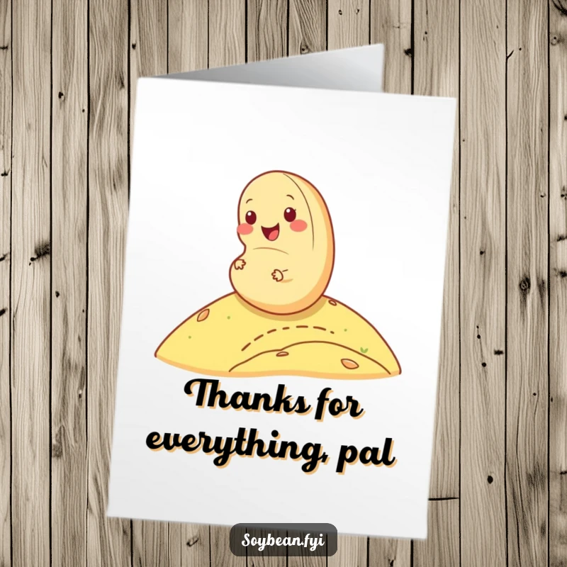 Funny Free Printable Thank You Card: A happy soybean rolling down a hill, conveying thanks with pure delight.