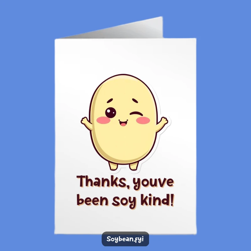 Free Printable Kawaii Soybean Thank You Card: Winking Nod Appreciation
