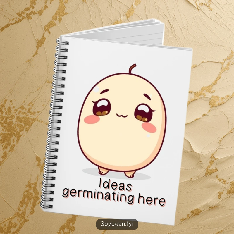 Funny Notebook: A curious soybean with wide, hopeful eyes, ideal for jotting down thoughts and dreams with a touch of gentle humor.
