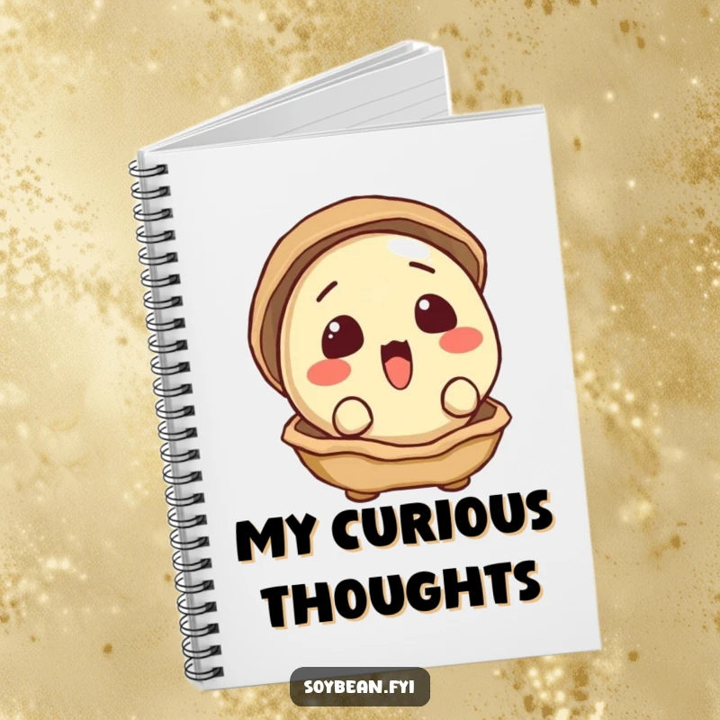 Funny notebook featuring a surprised soybean peeking curiously from its shell, ideal for jotting down thoughts.