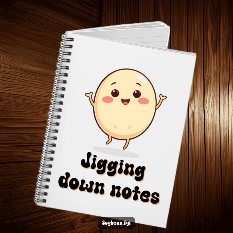 Funny notebook featuring a round soybean character doing a cheerful jig, ideal for creative note-taking.