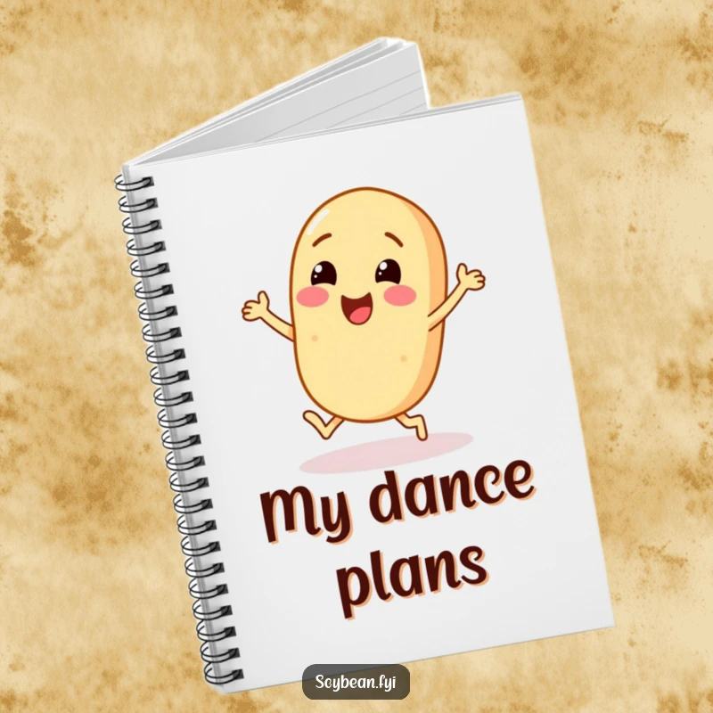Funny Soybean Notebook: A cheerful soybean character dancing with little feet, perfect for note-taking.