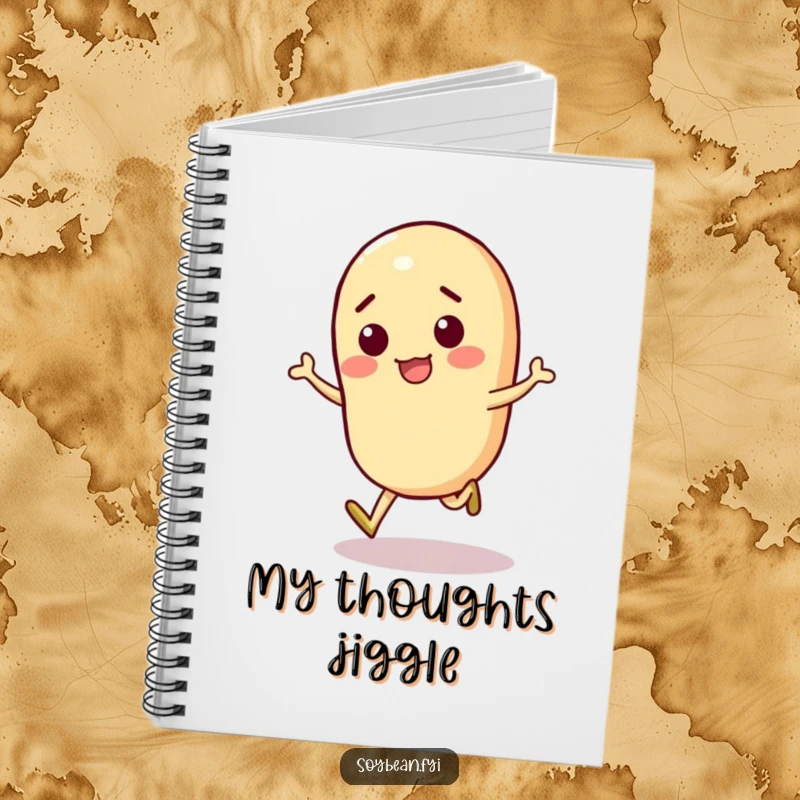 Funny Soybean Notebook with a playful soybean character in mid-skip, perfect for jotting down energetic thoughts.