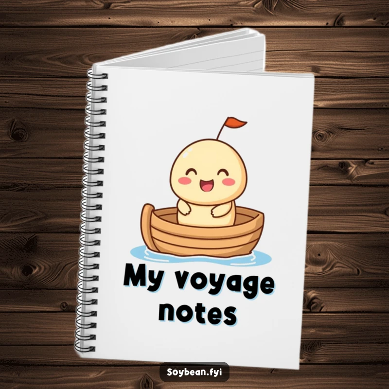 Funny Notebook: A happy soybean with a cheerful expression in a tiny boat, ideal for jotting down ideas with a touch of whimsical humor.