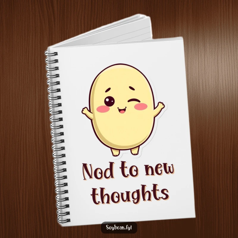 Funny Kawaii soybean character notebook, winking and nodding friendly, ideal for capturing thoughts with a humorous touch.