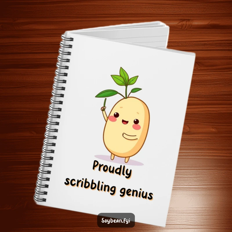 Funny notebook featuring a proud soybean character holding a tiny sprout, ideal for logging successes.