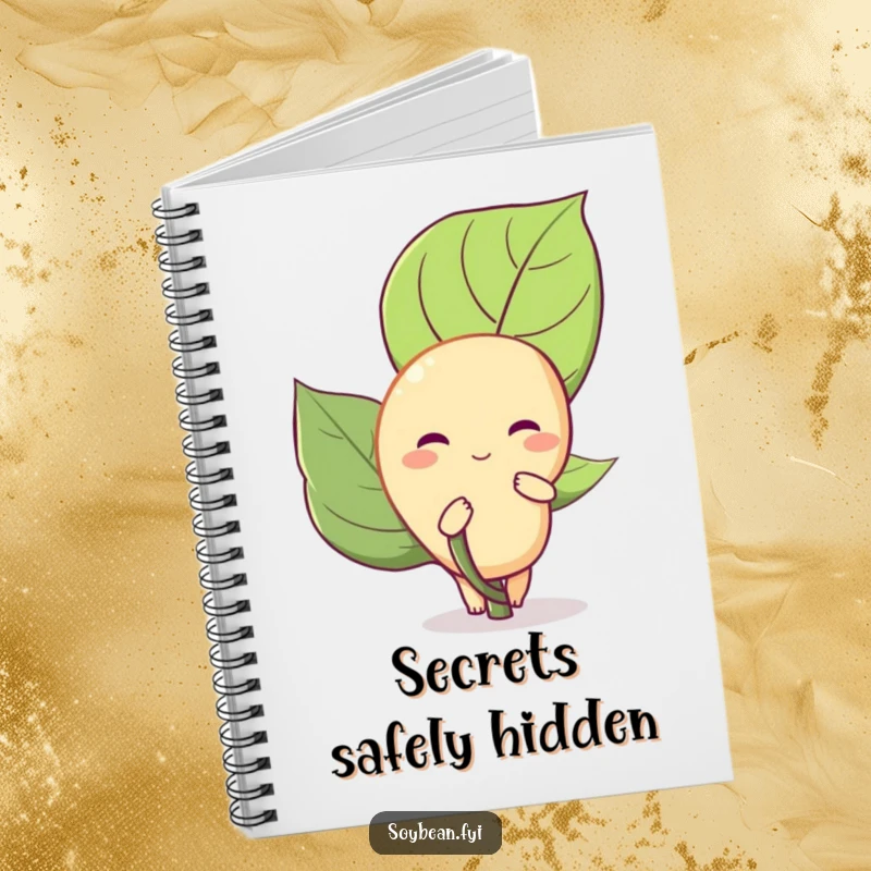 Funny Soybean Notebook: A shy soybean peeks from a leaf on the cover, ideal for journaling and note-taking.