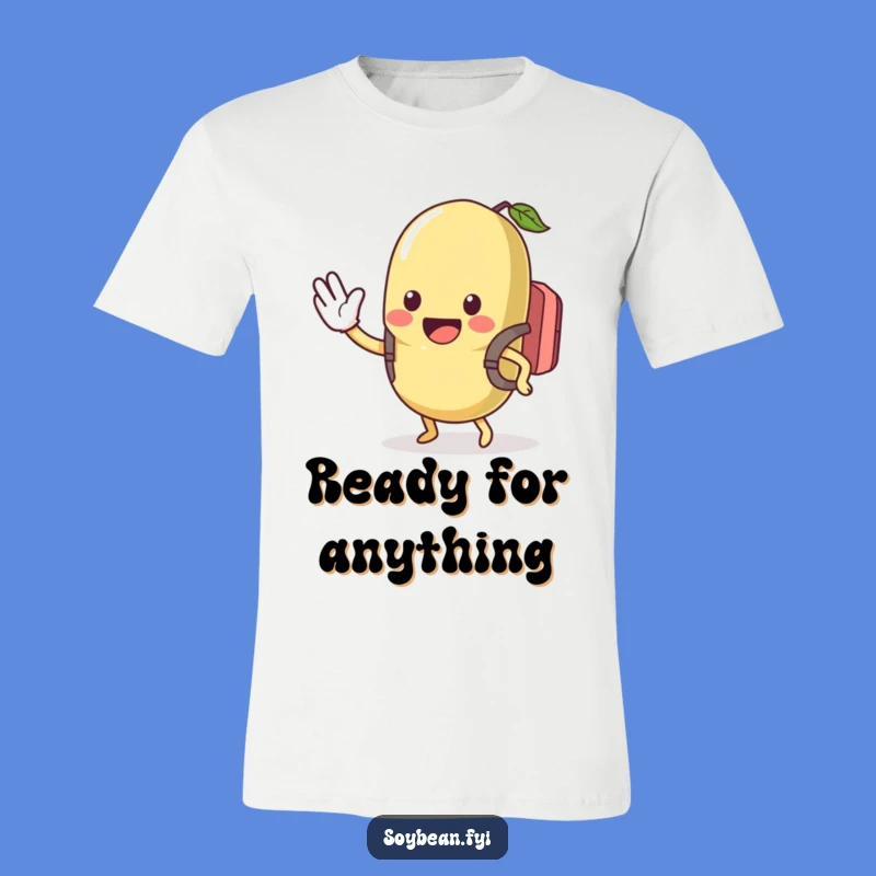 Funny Kawaii Soybean Backpack T-Shirt - Excited Waving Bean Tee