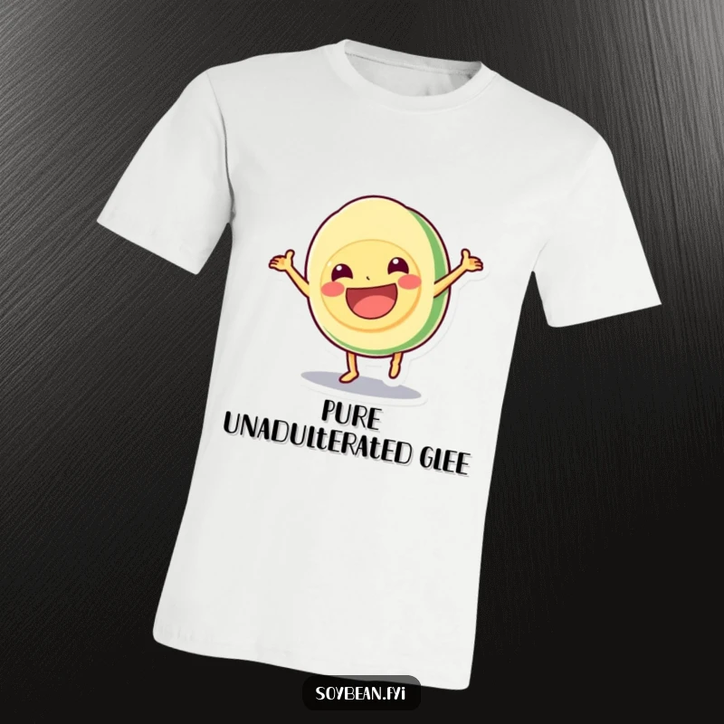 Funny t-shirt with a kawaii soybean performing a cartwheel with a wide grin, radiating joy and lively humor, a great funny gift.