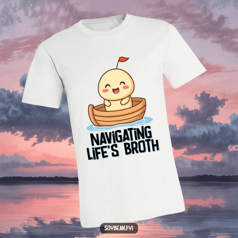 Funny T-Shirt: A happy soybean with a cheerful grin in a tiny boat, embarking on a delightful and humorous nautical adventure.