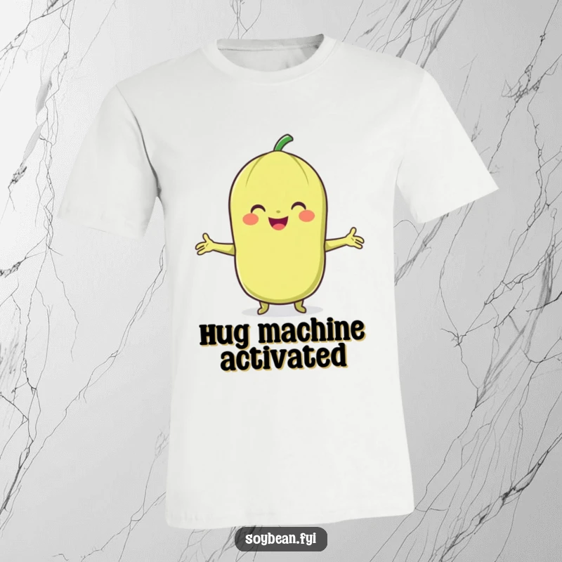 Funny Soybean T-Shirt: A smiling soybean character with open arms, inviting a friendly hug.