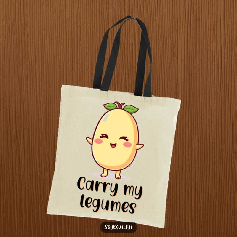 Funny Soybean Tote Bag featuring a cute soybean character offering a playful wink, great for everyday use and adding humor.