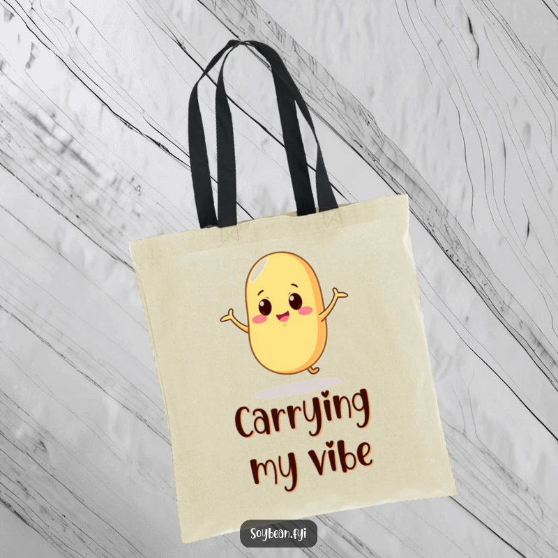 Funny Tote Bag: A soybean character dancing with silly, wobbly motions, perfect for carrying items with a dash of infectious humor.