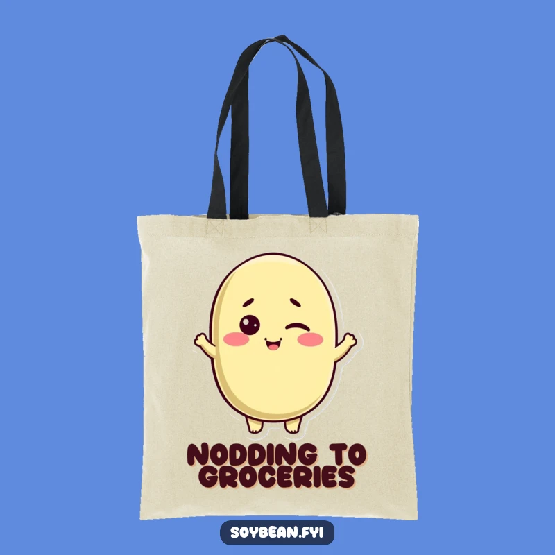 Funny Kawaii Soybean Tote Bag: Winking Character, Your Go-To Cute and Funny Bag