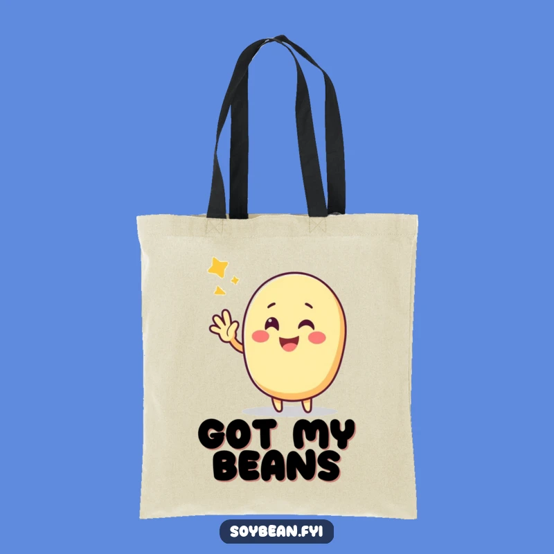 Funny Kawaii Soybean Victory Tote Bag: Cheerful Art - Carry Success