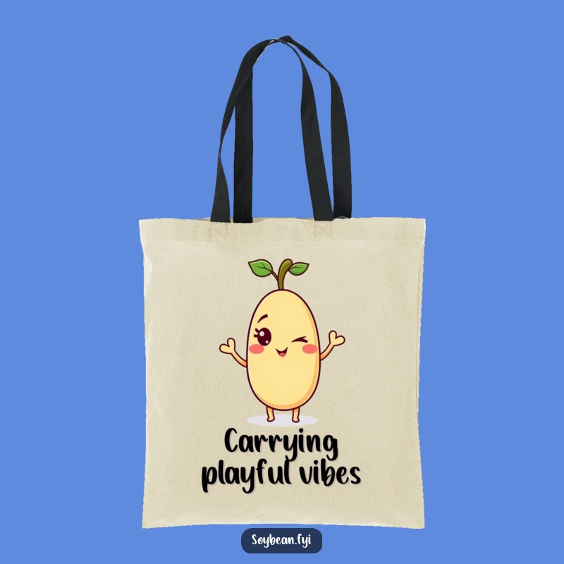 Funny Winking Soybean Tote Bag: Carry Playful Waves